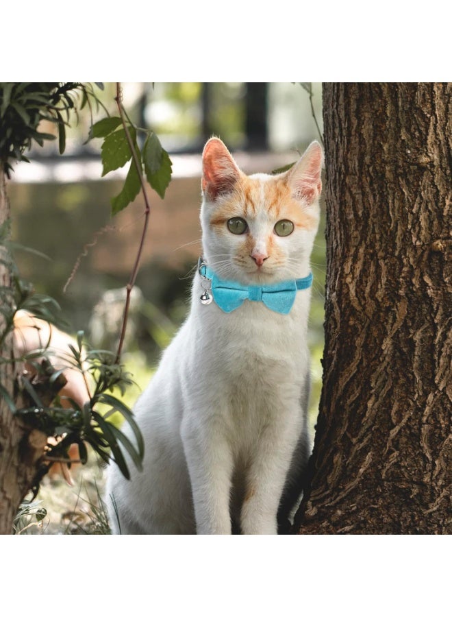 2 جهاز كمبيوتر شخصي مخملي طوق القط مع جرس و Bowtie قابل للتعديل قط جرو صغير السلامة القوس ربطة العنق طوق القط الفراق لون أساسي صلب طوق القوس ربطة العنق القط - Image 2